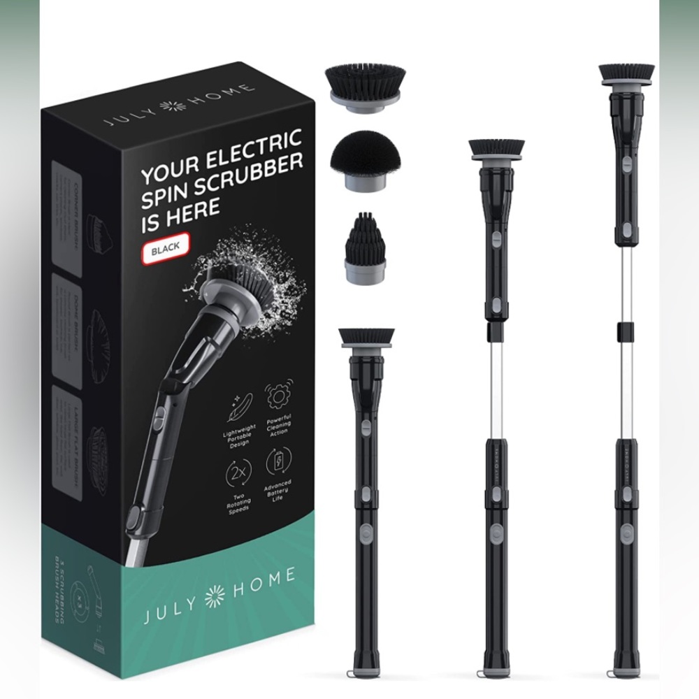 Premium Electric Spin Scrubber with Adjustable Extension Cleaning Brush Black